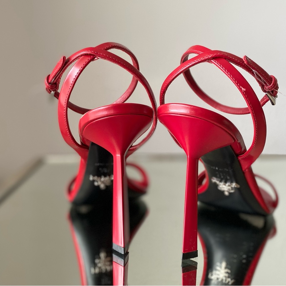 Prada Red Pointed Toe Ankle Strap Heels - Picture 9 of 12